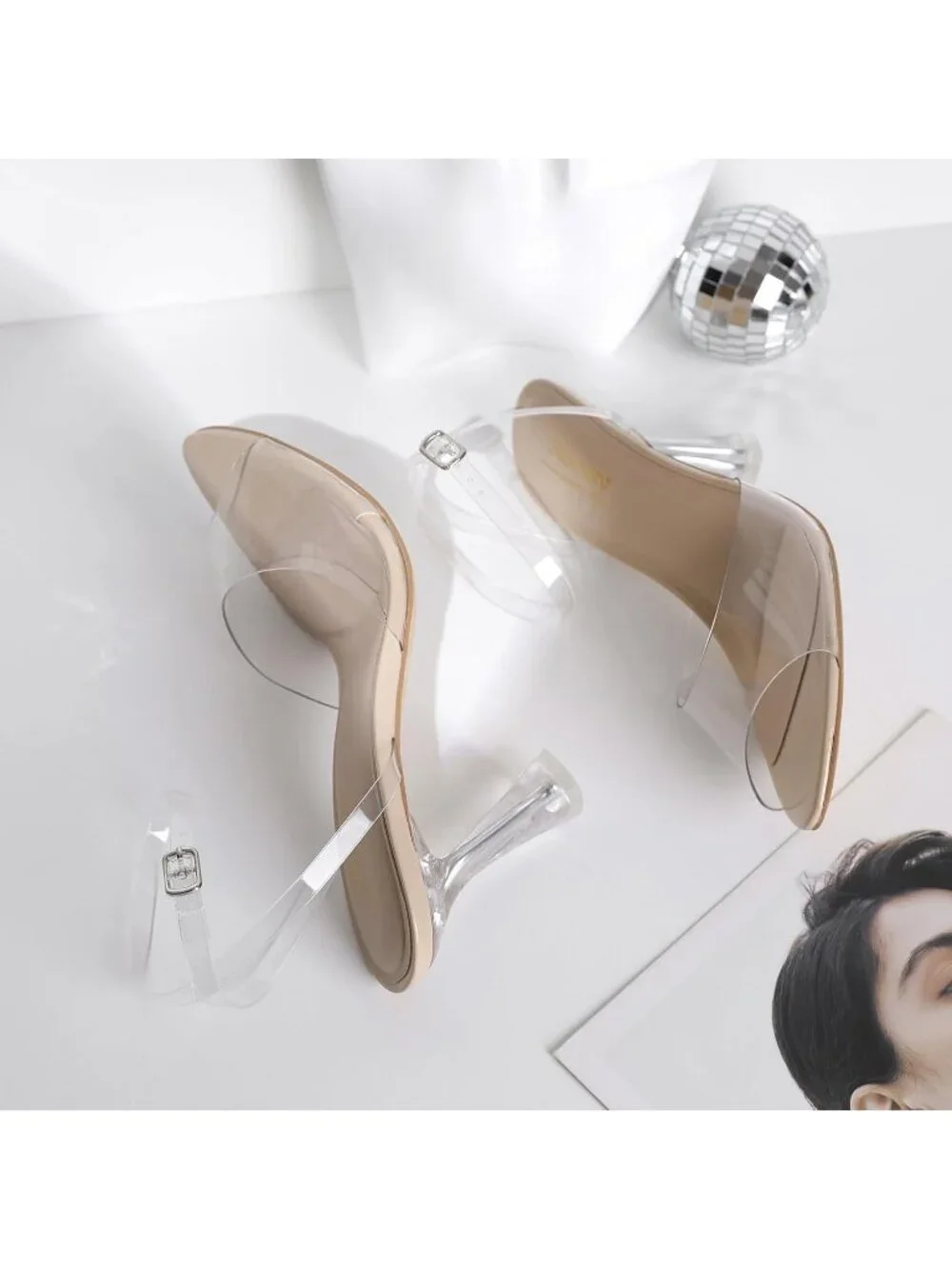 Women's Clear High Heels Pointed Open Toe Strappy Chunky Block Sexy Dress Shoes